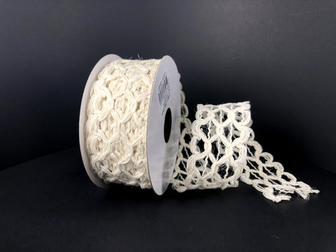 White Hex Open Weave Wired Ribbon - 1.5" x 10yds