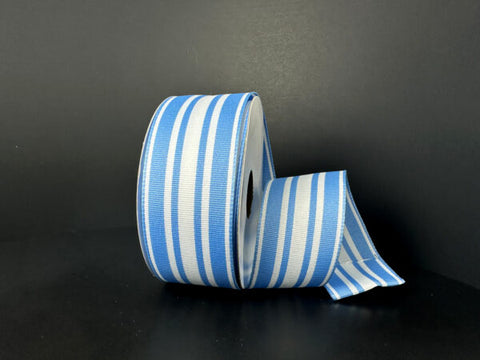 White & Blue Striped Wired Ribbon - 1.5" x 10yds