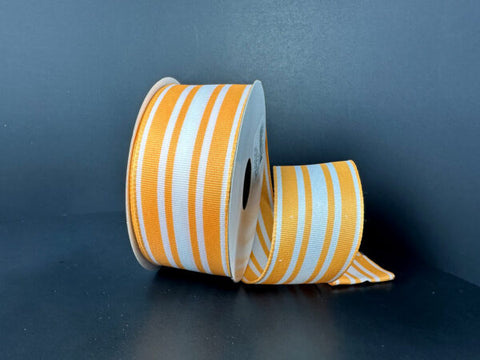 Orange & White Stripe Wired Ribbon - 1.5" x 10yds
