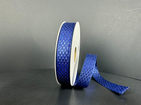 Royal & Navy Blue w/ Metallic Dashes Wired Ribbon - 5/8" x 25yds