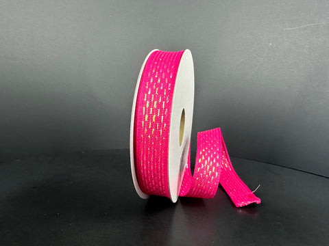 Fuchsia w/ Metallic Dashes Wired Ribbon - 5/8" x 25yds