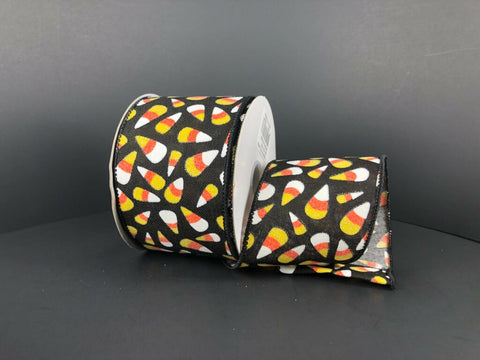 Black Linen w/ Glitter Candy Corn Wired Ribbon - 2.5" x 10yds