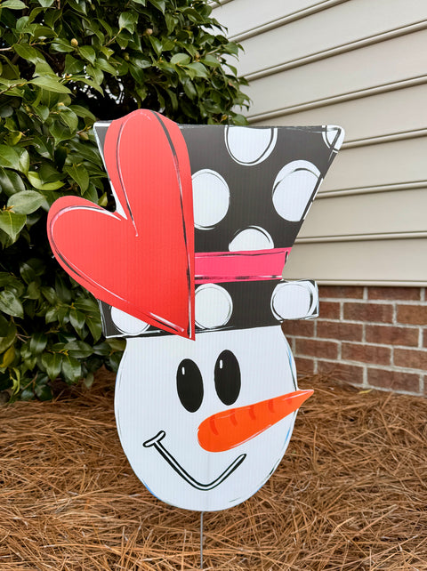 Large Hat Snowman (HEART) - Winter Valentine Corrugated Coroplast Yard Stake