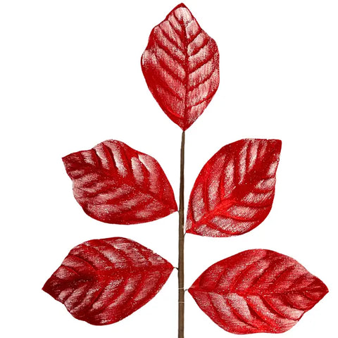 19.5" Frozen Christmas Magnolia Leaf Spray - Red