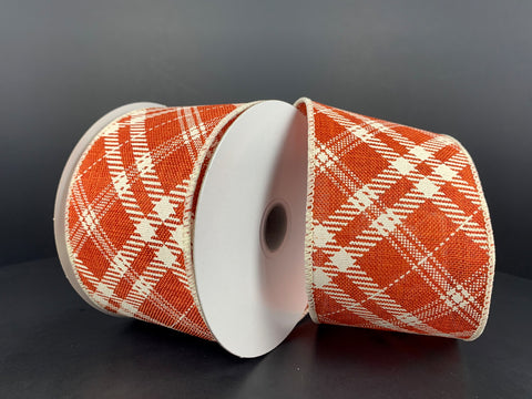 Rust Diagonal Plaid Wired Ribbon - 2.5" x 10yds