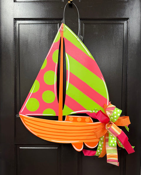 **Bright & Fun Sailboat - Door Hanger (Hand-Painted) SOLD AS IS LIKE PHOTO!**