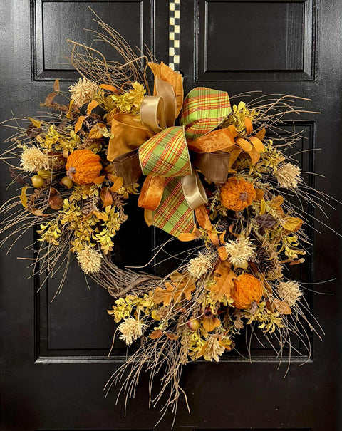 Plaid and Pinecone Harvest Fall Wreath