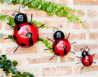 Metal Lady Bugs - Wall Mountable - Set of 3