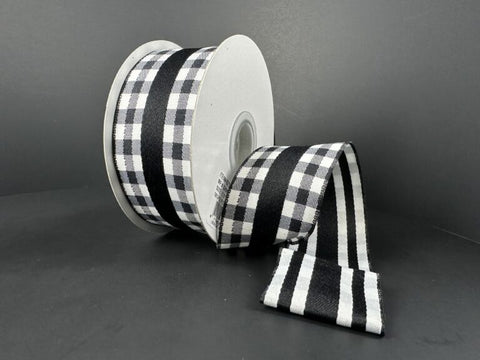 Black & White Gingham Wired Ribbon - 1.5" x 10yds