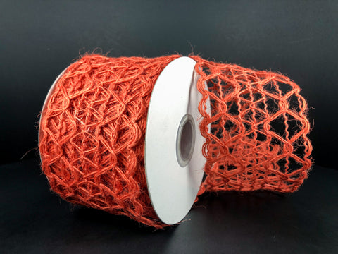 Orange Scallop Weave Burlap Wired Ribbon - 2.5" x 10yds