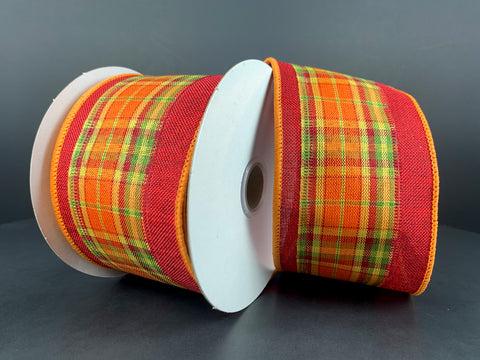 Fall Plaid w/ Red Edge Wired Ribbon - 2.5" x 10yds
