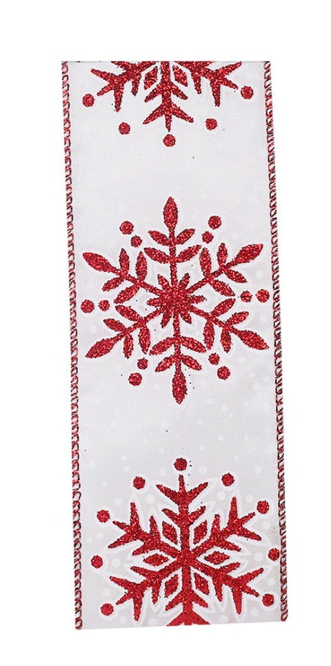 Red Glitter Snowflake Wired Ribbon - 2.5" x 10yds