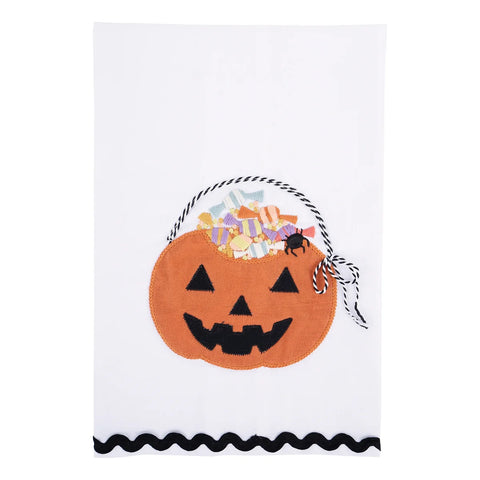 Candy Pumpkin Pail Tea Towel - White