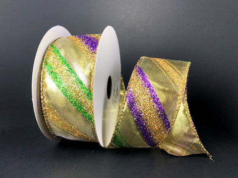 Mesh Diagonal Stripe Mardi Gras - 1.5" x 10yds