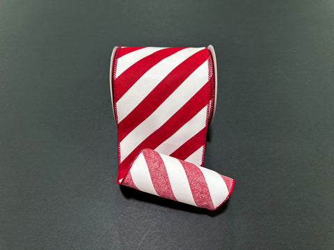 Large Candy Cane Striped Wired Ribbon - 4" x 10yds