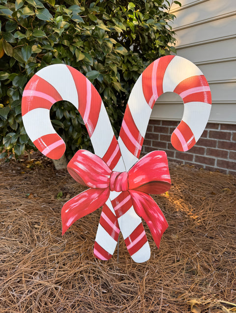 Pink & Red Candy Canes - Christmas Corrugated Coroplast Yard Stake