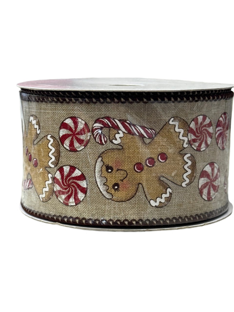 Gingerbread w/ Peppermints Wired Ribbon - 2.5" x 10yds