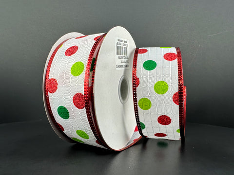 Red, Lime & Emerald Dots Wired Ribbon - 1.5" x 10yds