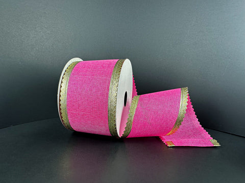 Fuchsia Linen w/ Gold Scalloped Edge Wired Ribbon - 2.5" x 10yds
