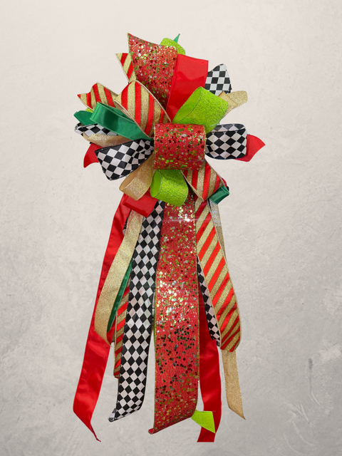 Tree Topper Red, Green, and Gold Bow