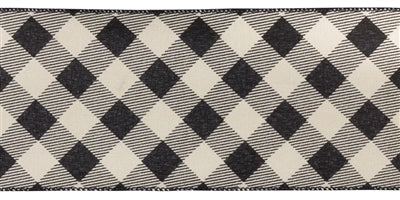 Black & Cream Diagonal Plaid Wired Ribbon - 4" x 10yds
