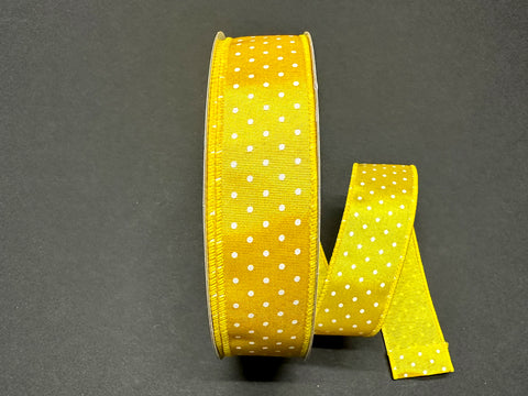 Yellow Microdot Ribbed Satin Wired Ribbon - 1.5" x 50yds
