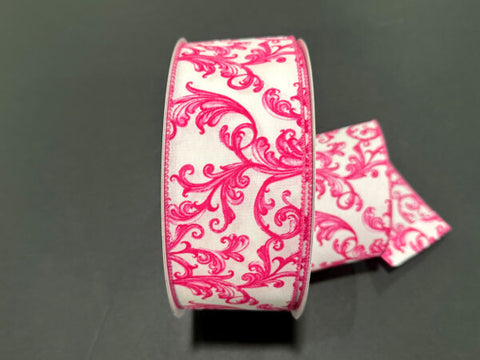 Hot Pink Chino Swirls Wired Ribbon - 2.5" x 50yds