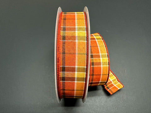 Orange, Yellow, White & Brown Plaid - 1.5" x 50yds