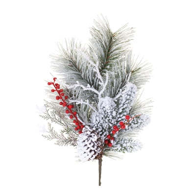 20" Snowy Pine Spray With Berries