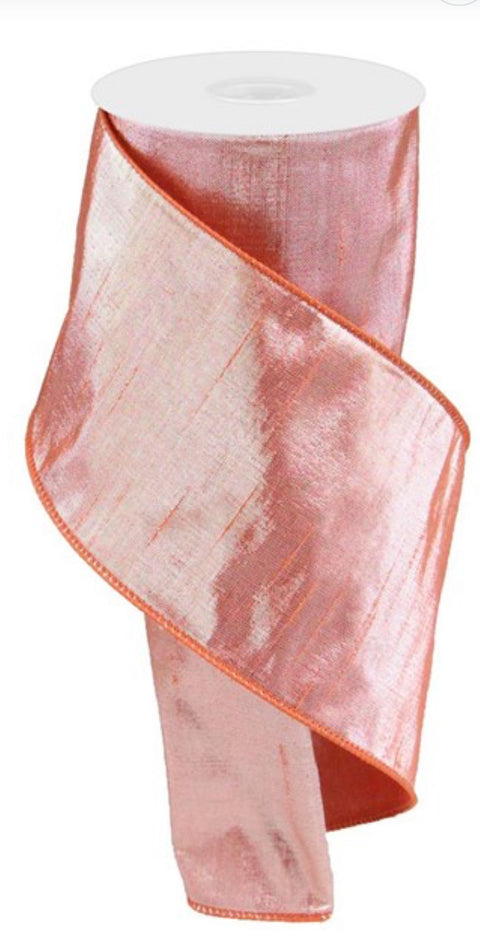 Metallic Coral Dupioni Wired Ribbon - 4" x 100ft