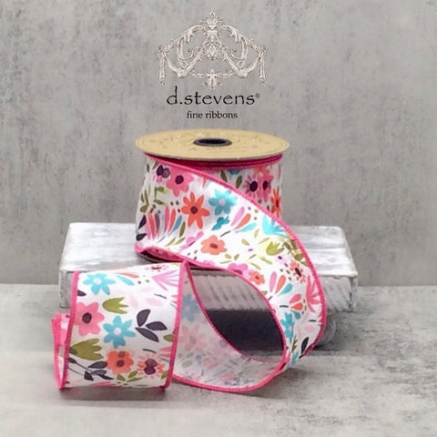 Colorful Spring Floral Wired Ribbon - 2.5" x 10yds