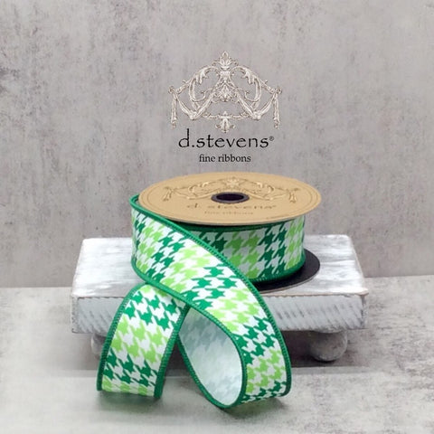 Shades of Green Houndstooth Wired Ribbon - 1.5" x 10yds