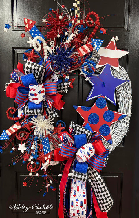 Glitter Star Stack Patriotic ROUND Wreath