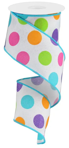 Multi Color Polka Dots Wired Ribbon - 2.5" x 10yds