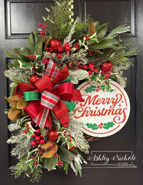 Merry Christmas Traditional Sign Wreath