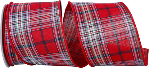 Red Regent Plaid Wired Ribbon - 4" x 10yds