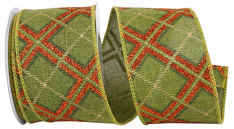 Green Glitter Lattice Wired Ribbon - 2.5" x 10yds