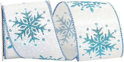 Turquoise Glitter Snowflake Wired Ribbon - 2.5" x 10yds