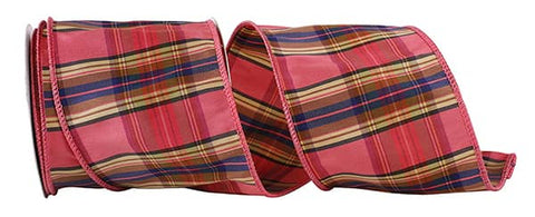 Coral Pizzaz Plaid Wired Ribbon - 4" x 10yds