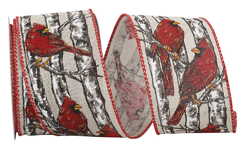 Cardinal Perch Burlap Wired Ribbon - 2.5" x 10yds