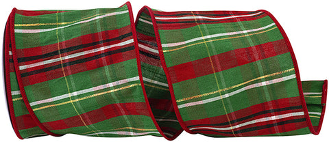 Red & Green Plaid Dupioni Wired Ribbon - 4" x 10yds