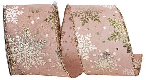 Rose Gold w/ Textured Snowflakes Wired Ribbon - 2.5" x 10yds