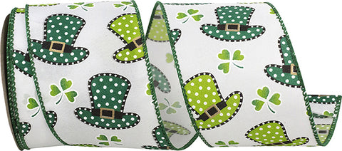 Hats & Clovers St Patrick's Wired Ribbon - 2.5" x 10yds