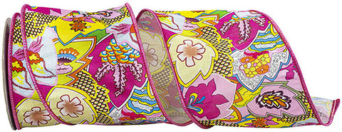 Bright Color Floral Wired Ribbon - 4" x 10yds