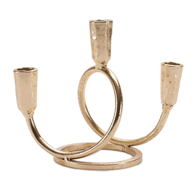 7" Triple Tapered Metal Candle Holder - Gold
