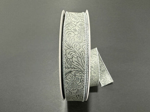 Grey Embossed Wired Ribbon - 1.5" x 50yds