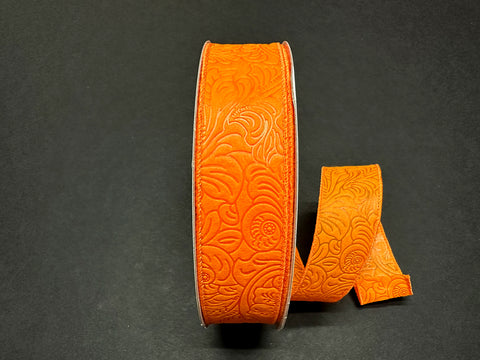 Orange Flower Embossed Wired Ribbon - 1.5" x 50yds