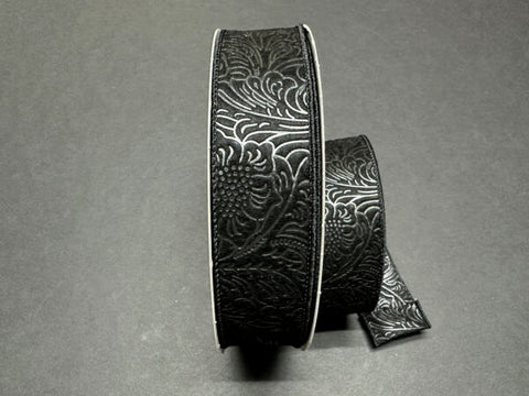 Black Embossed Wired Ribbon - 1.5" x 50yds