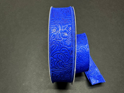 Royal Blue Embossed Wired Ribbon - 1.5" x 50yds