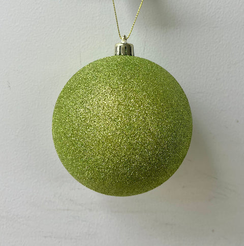 100mm Glitter Ball Ornament - Apple Green